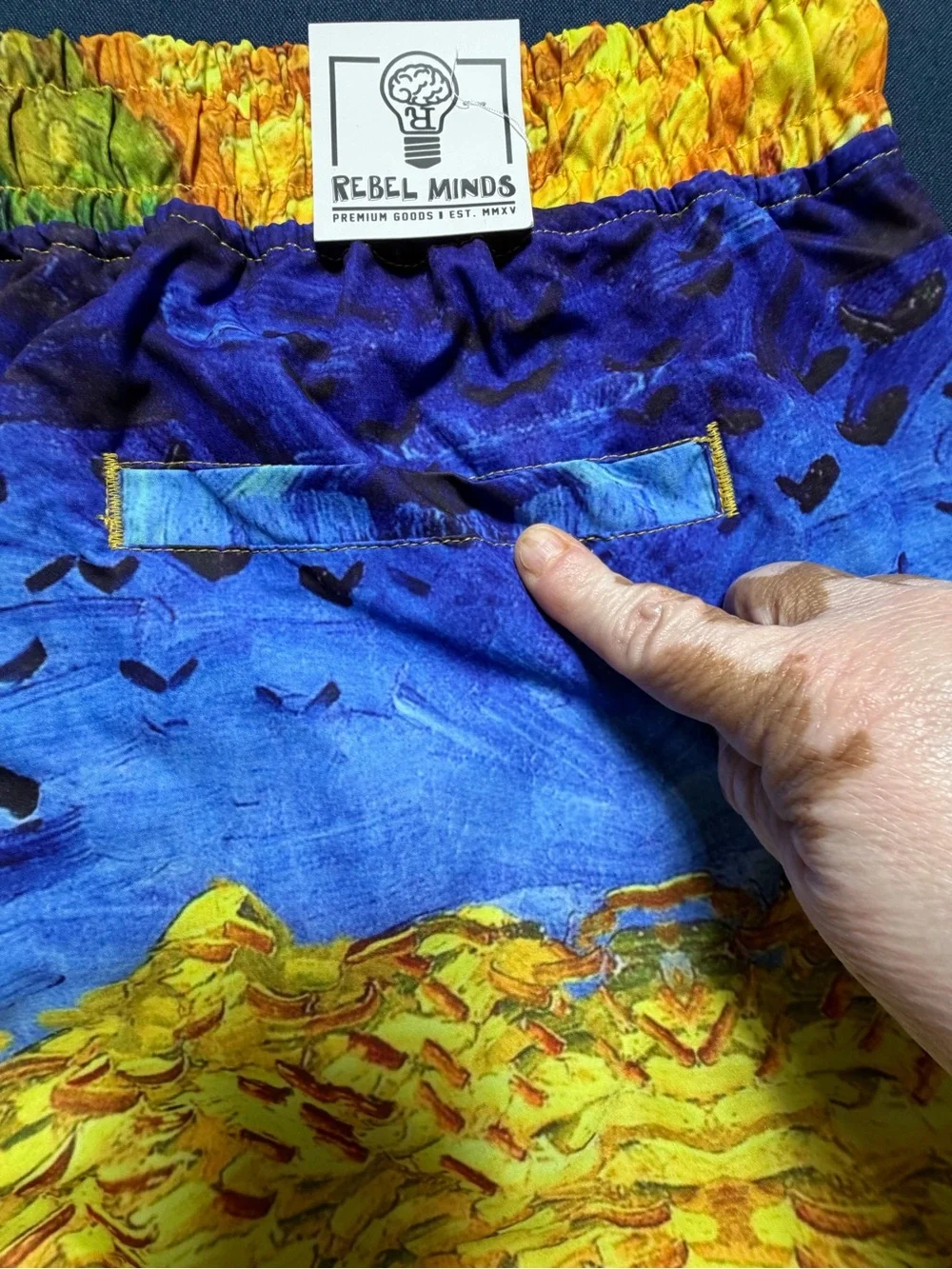 NWT Polyester 3XL Rebel Minds Van Gogh Artwork Print Swim Trunks Shorts